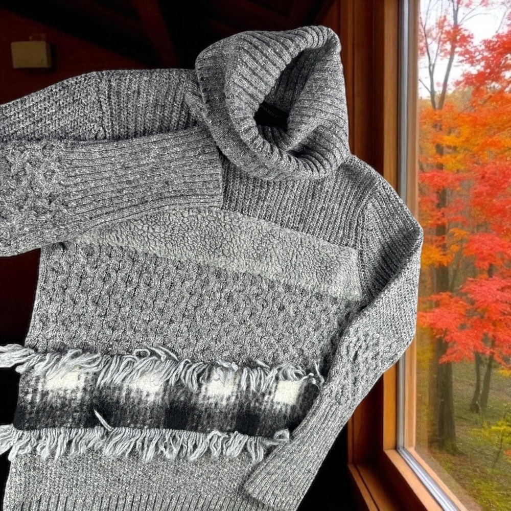 Banana Republic Wool Sweater Women XS Gray Blend Cowl Neck Fringe Knit Dress‎